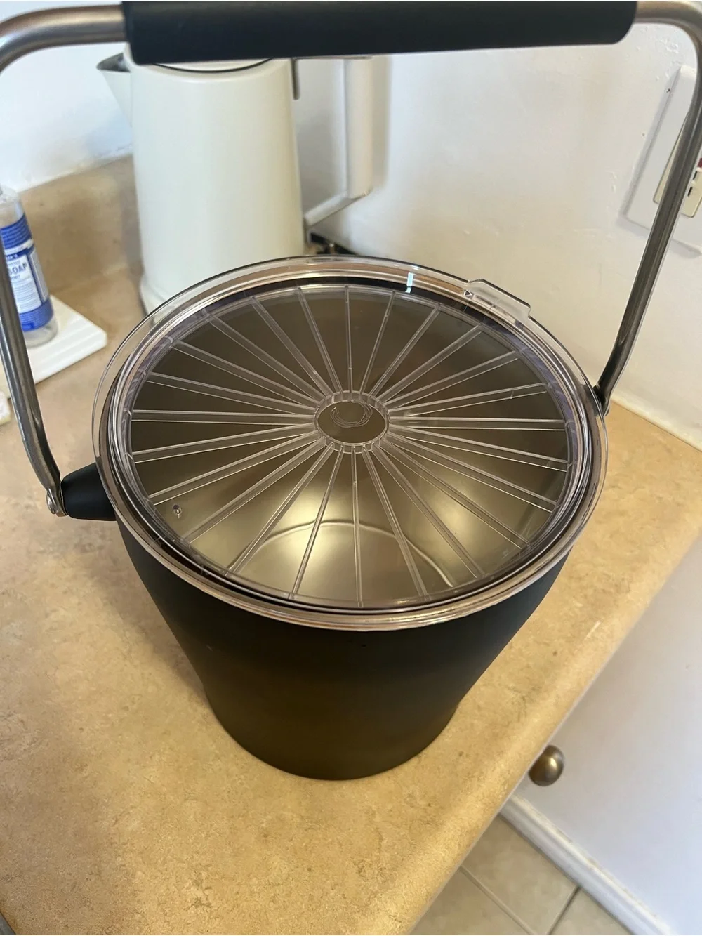 Black Portable Ice Bucket with Clear Lid and Carry Handle